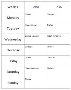 Dorm Room Chore Chart